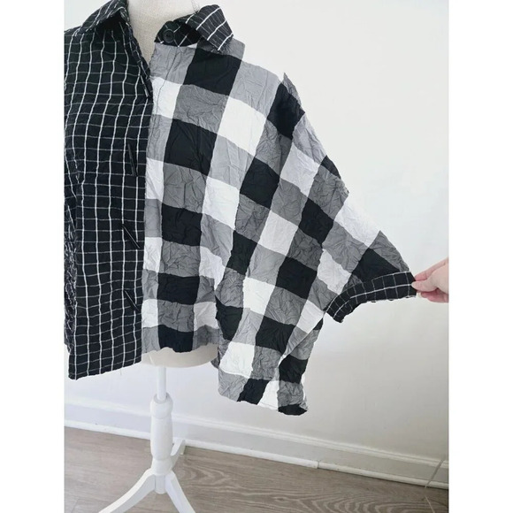 Moonlight Y&S Fashion Buffalo Plaid Checkered Gingham Oversized Crinkle Blouse S - Picture 5 of 11
